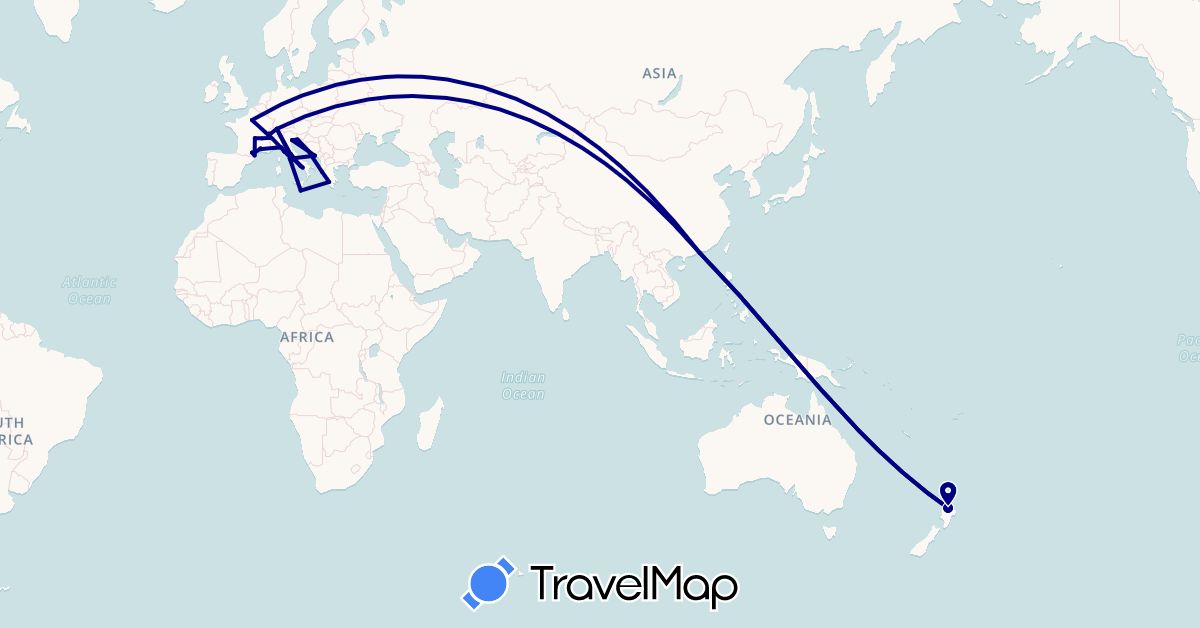 TravelMap itinerary: driving in Switzerland, China, France, Greece, Croatia, Italy, Malta, New Zealand, Slovenia (Asia, Europe, Oceania)